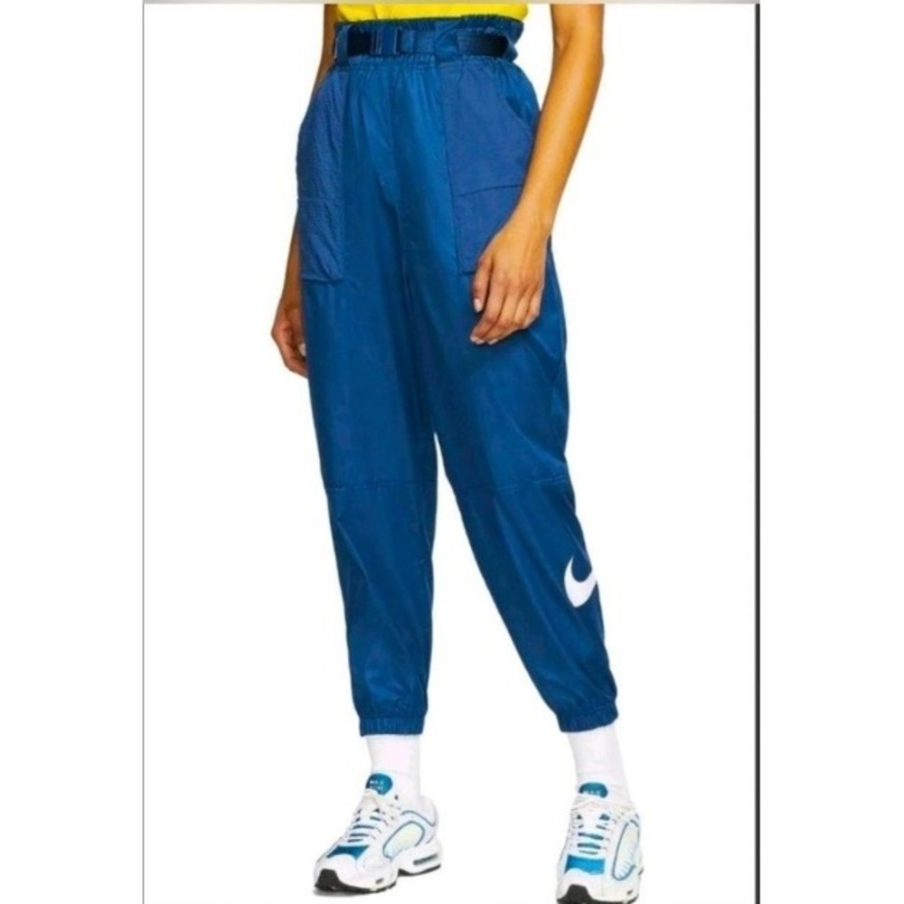 Nike Loose Fit Woven Belted Track Jogger Pants Womens XL Blue Spoty Gorpcore NWT
